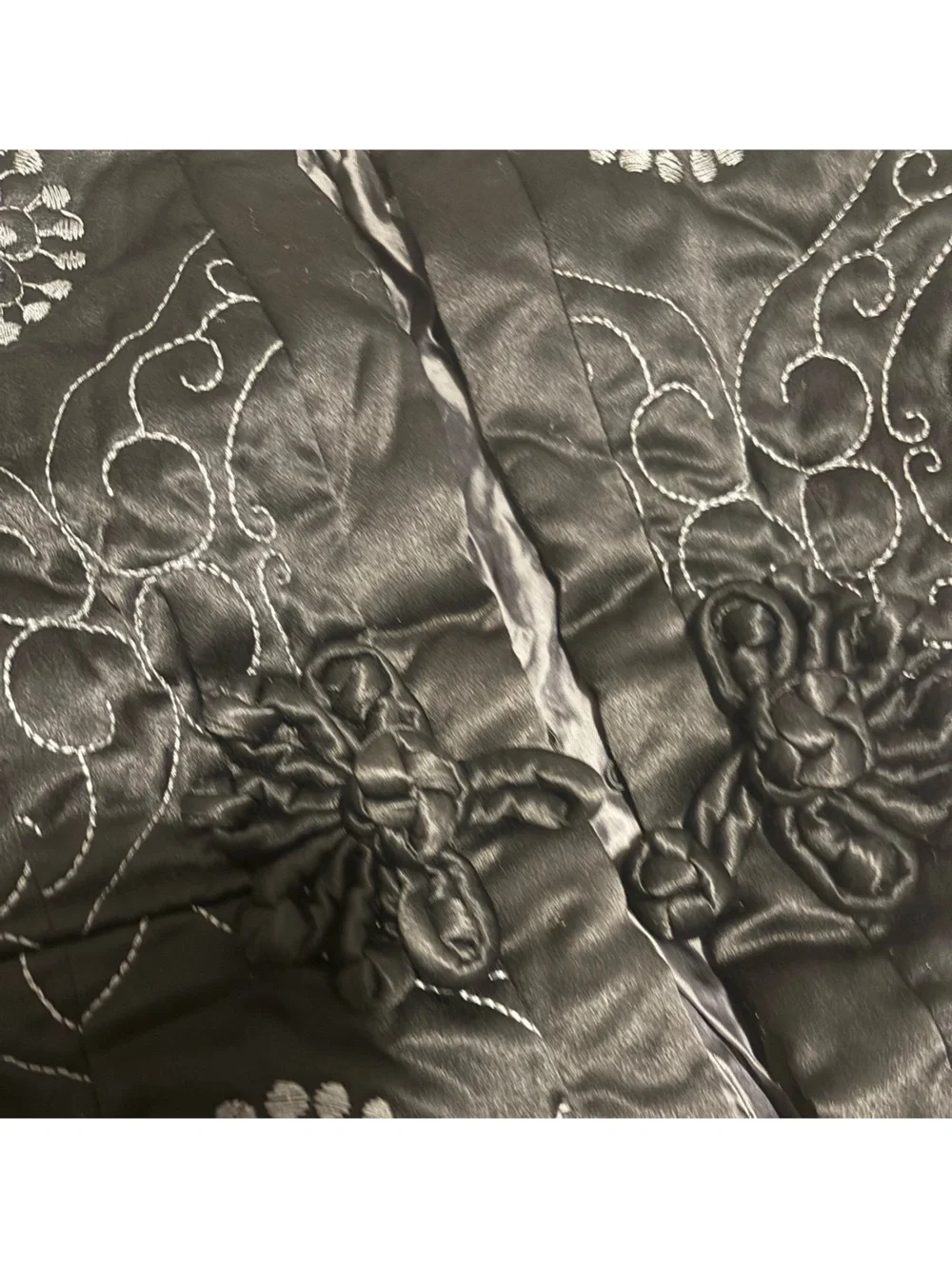 Nanette Lepore Black Satin Embroidered Jacket with Silver Accents